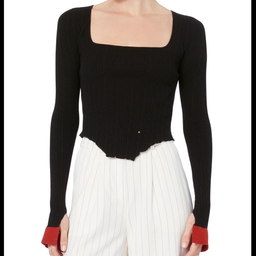 Esteban Cortazar Black Kira Asymmetrical Hem Square Neck  Knit Top Size Medium